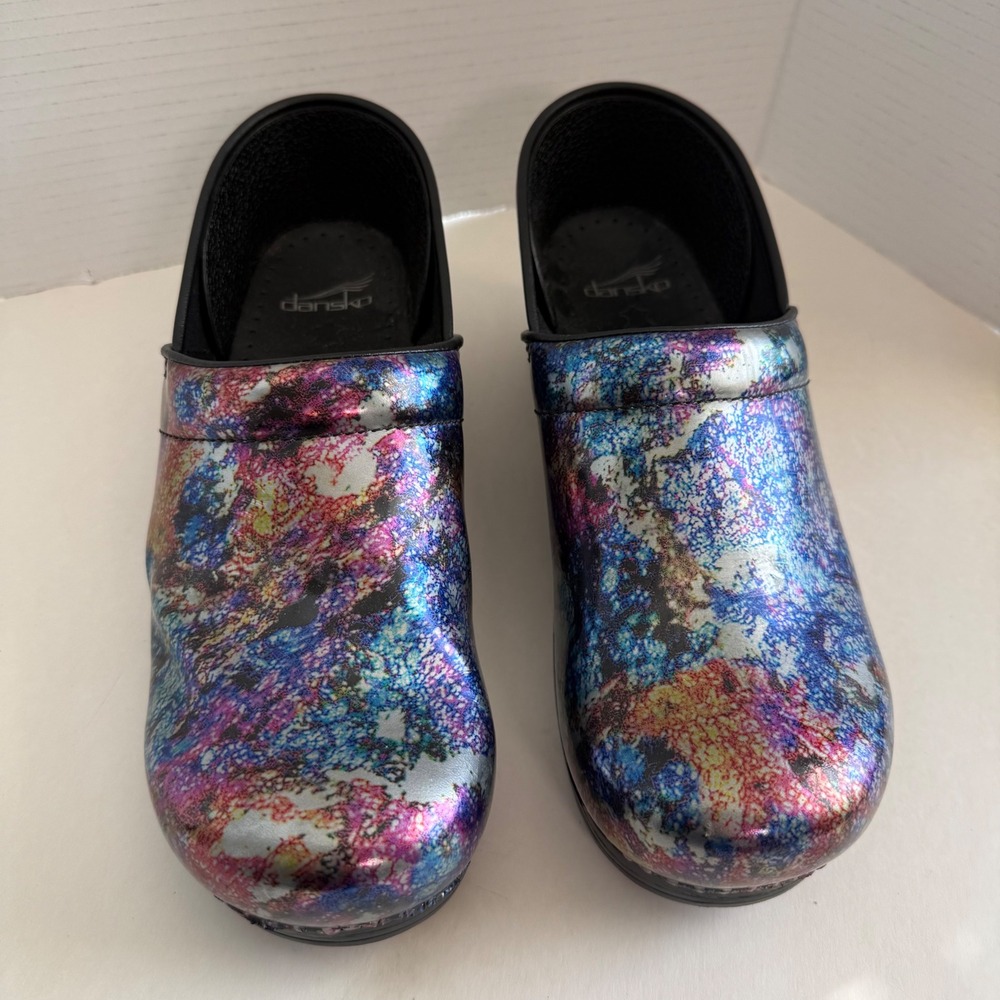 Dansko Womens Clogs 42 Multi Color Metallic Patent Leather Professional Galaxy